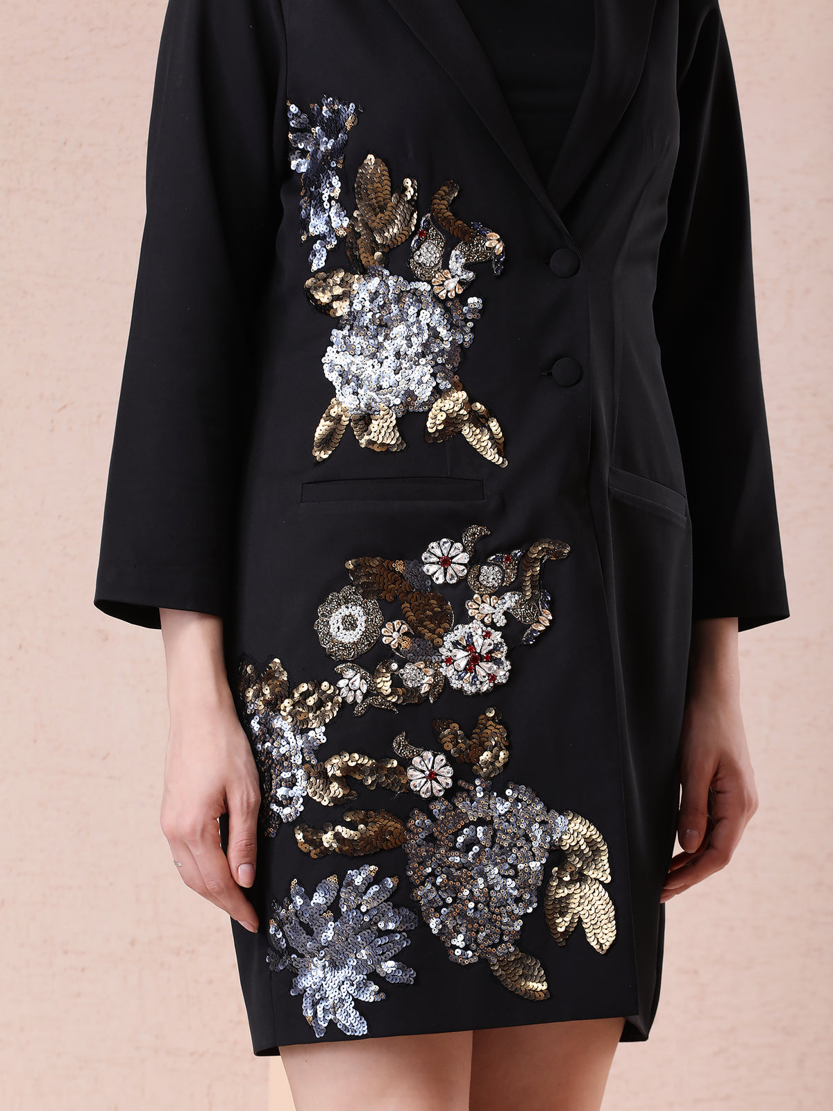 Black Banana Crepe Dress & Blazer Set with Hand Embroidery — product photo