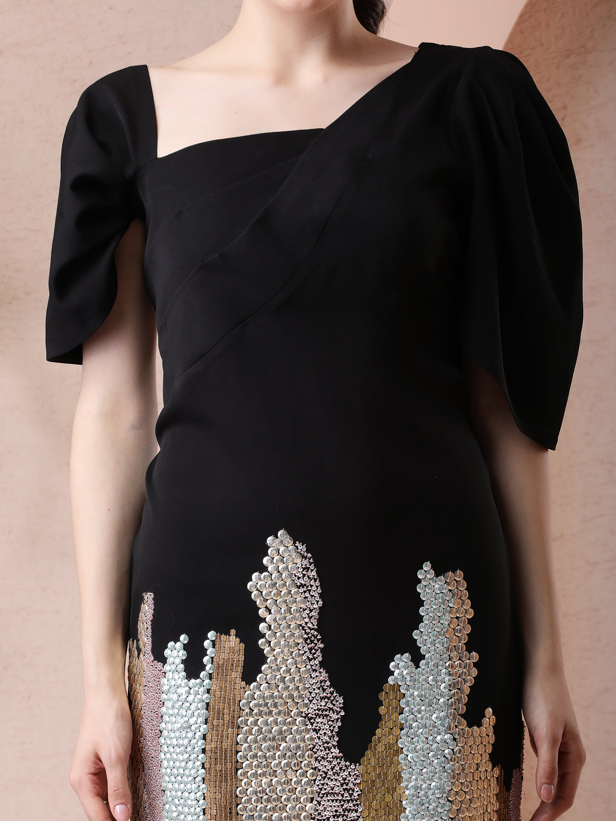 Black Banana Crepe Dress with Handwork Sequin Detailing — product photo