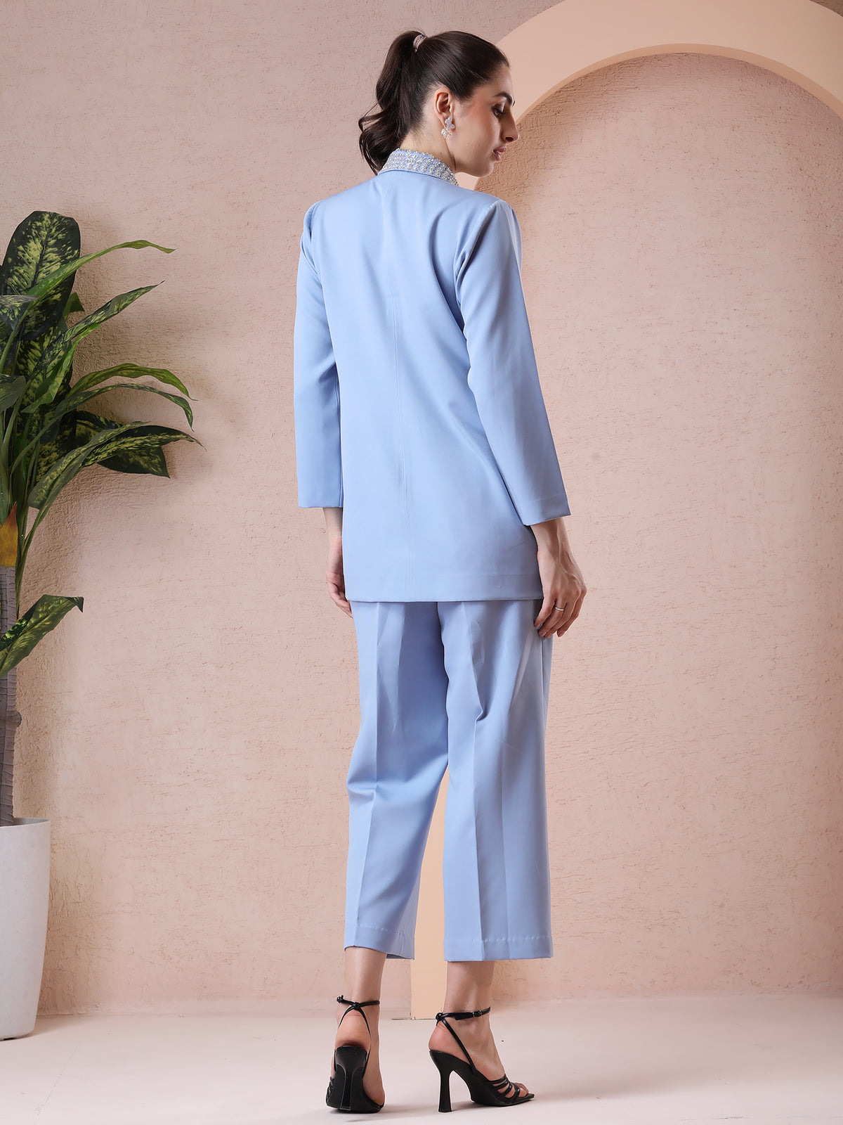 Powder Blue Blazer-Style Coord Set with Cutdana Embroidery — product photo