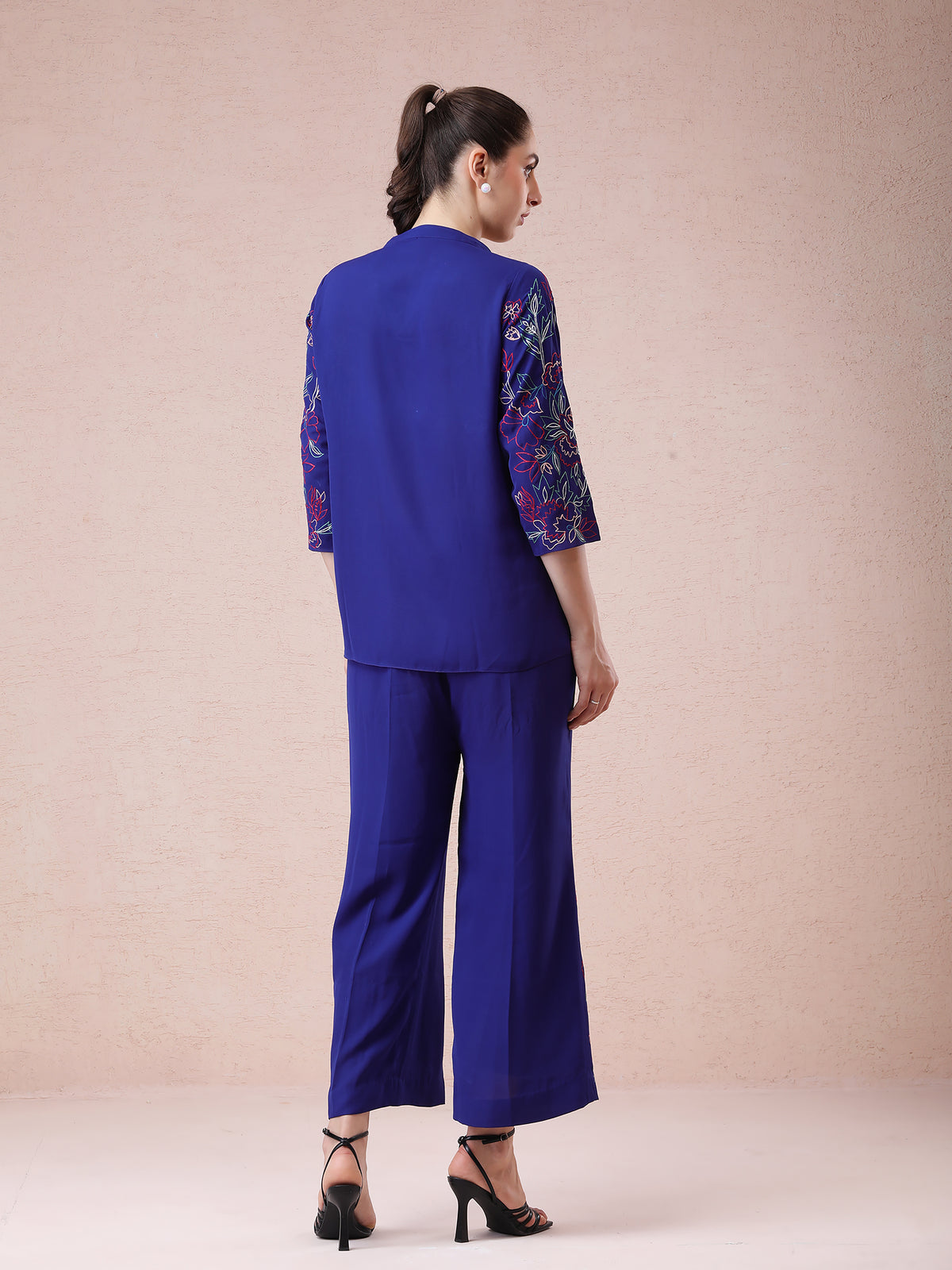 Royal Blue Georgette Coord Set with Multicolour Embroidery — product photo