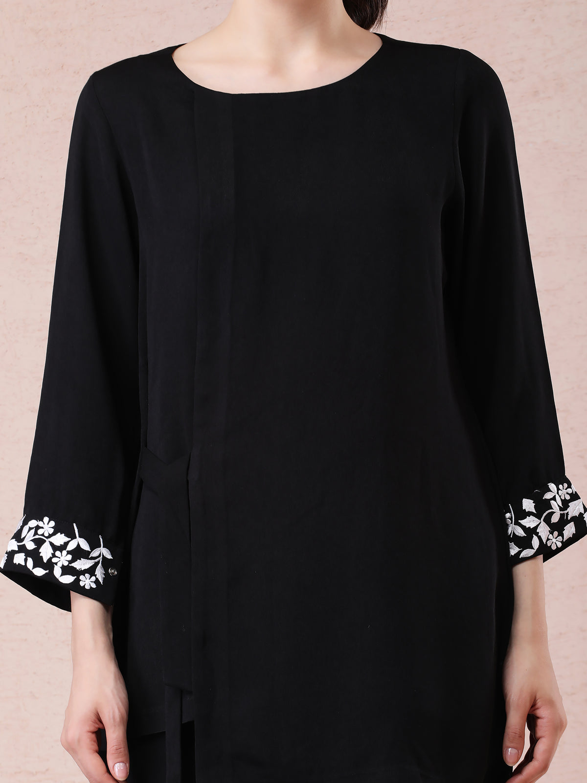 Black Georgette Coord Set with Resham Embroidered Cuffs — product photo