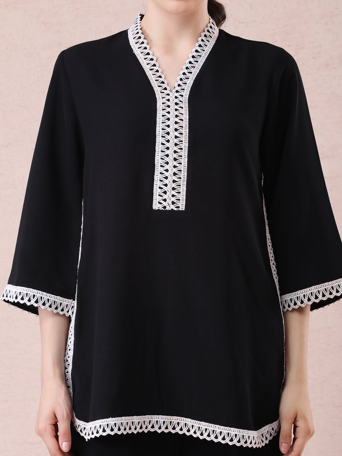 Black Georgette Coord Set with Elegant Lace Detailing — product photo