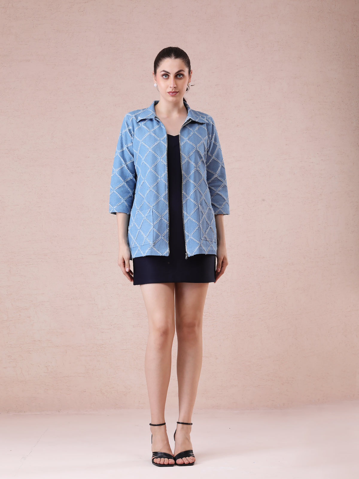 Denim Jacket with Geometrical Design