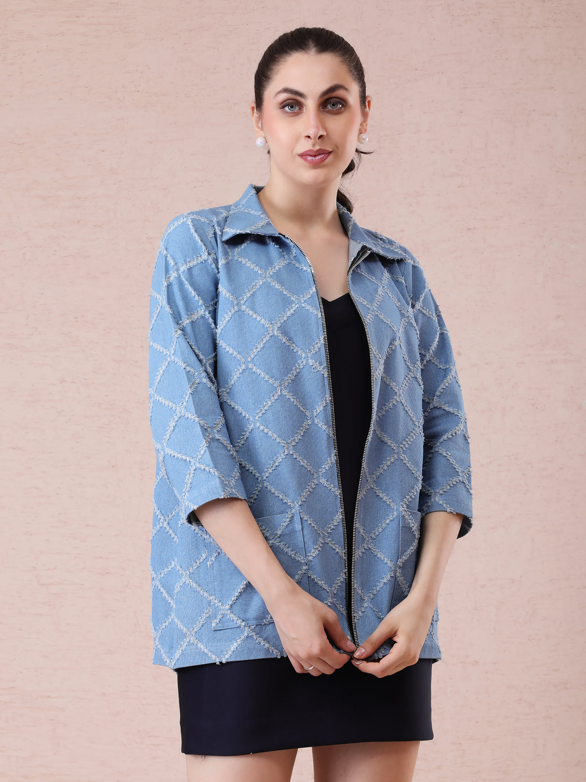 Denim Jacket with Geometrical Design — product photo