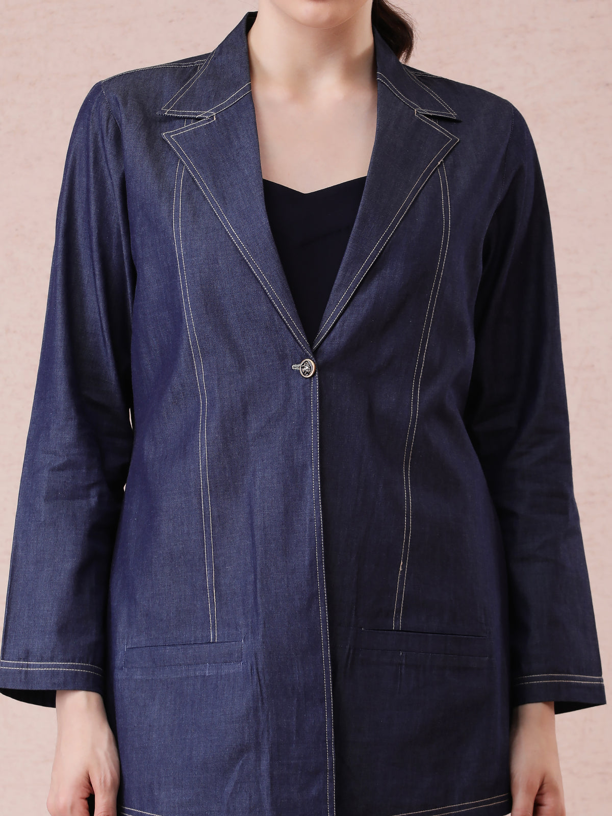 Soft Denim Jacket with Thread Detailing & Asymmetrical Cut — product photo
