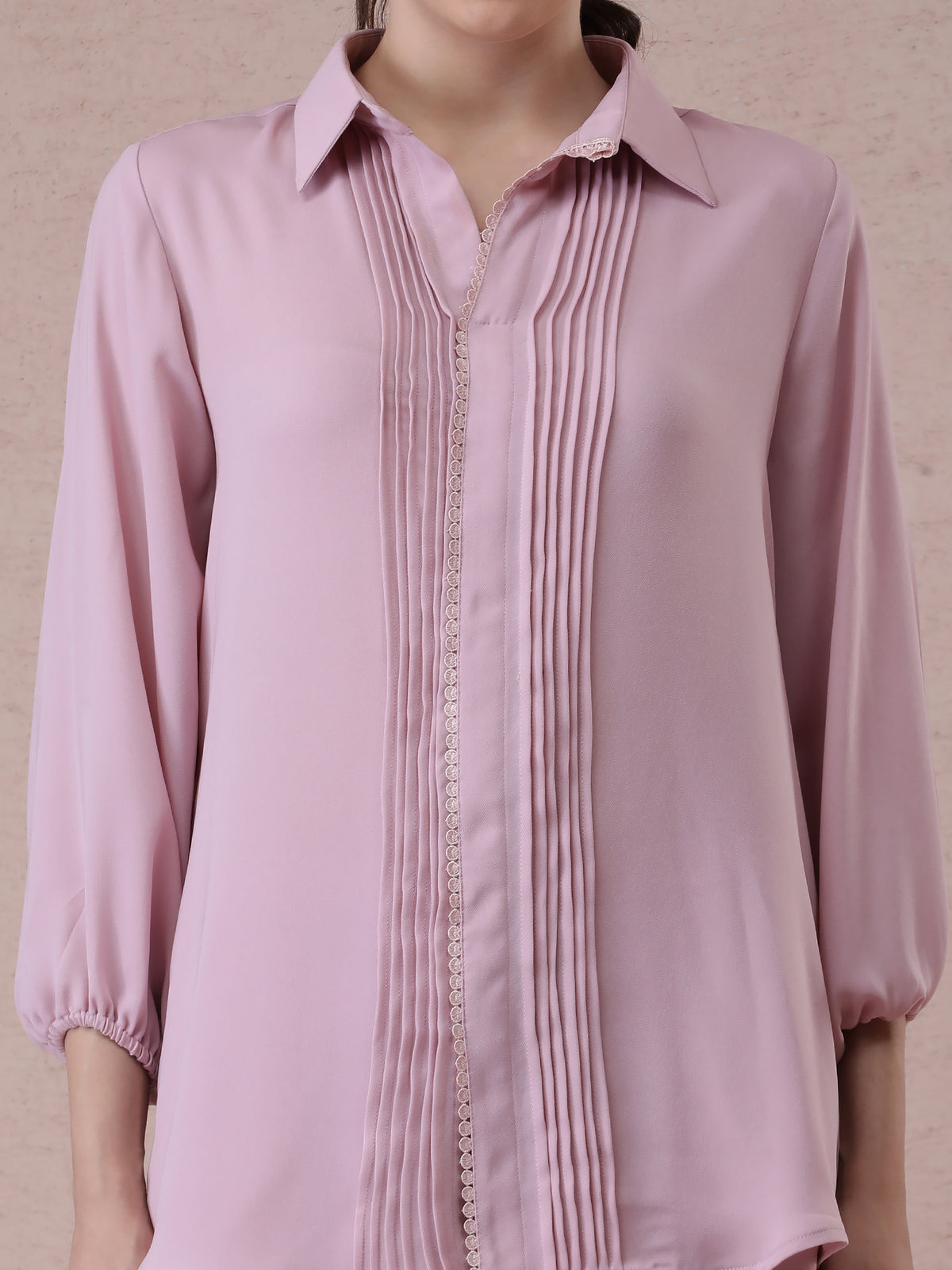 Imported Georgette Blush Pink Coord Set with Pleat Detailing & Straight Pants — product photo