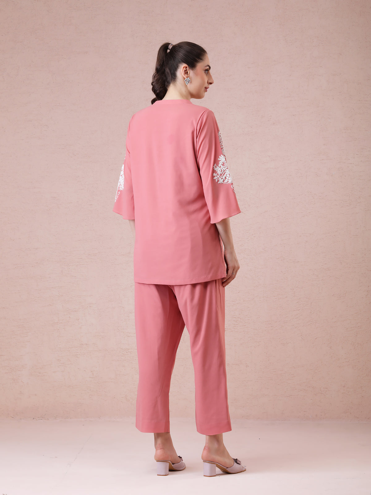 Coral Georgette Coord Set with Dori Work & Embroidered Detailing — product photo